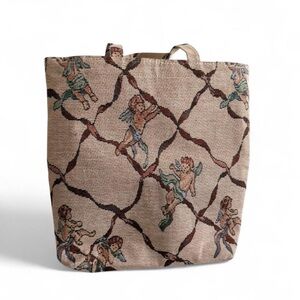 Vintage Cherub Angel Tapestry Tote Bag - Cream and Brown